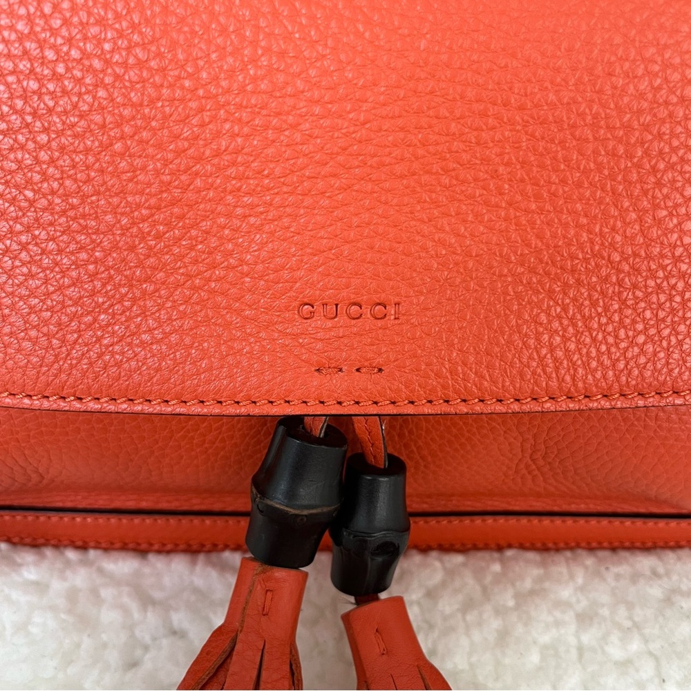 GUCCI Bamboo Daily Leather Flap Shoulder Bag- Orange - Picture 7 of 13